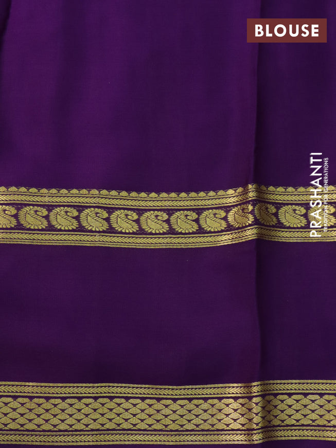 Pure mysore silk saree dark pink and violet green with plain body and long rettepet zari woven border