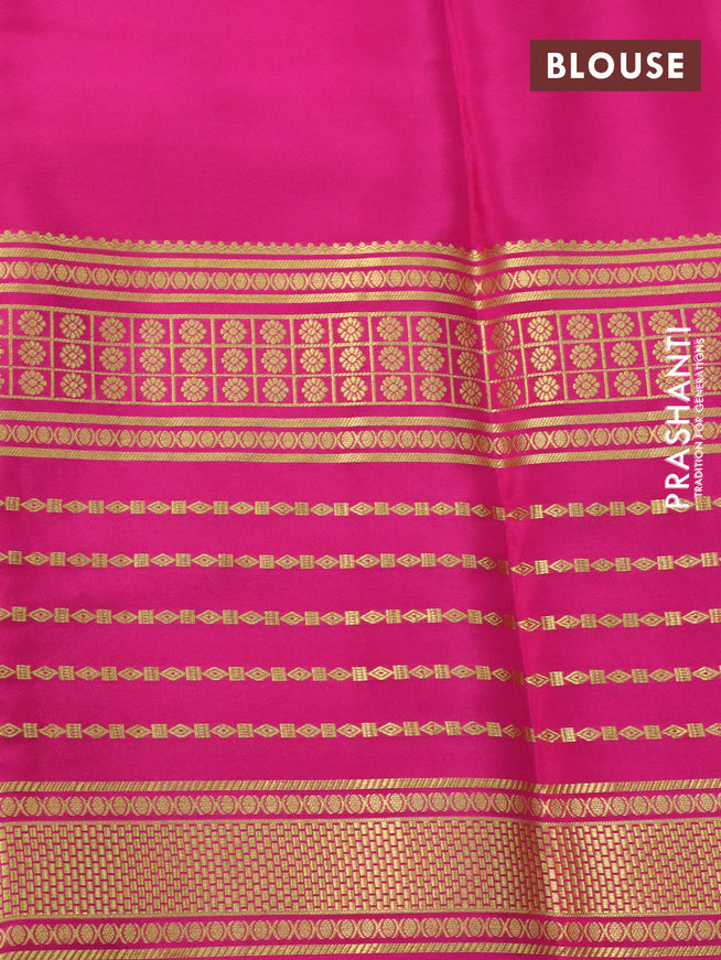 Pure mysore silk saree yellow and pink green with plain body and long zari woven border