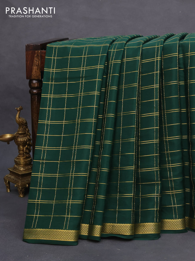 Pure mysore silk saree green with allover zari checks and zari woven border