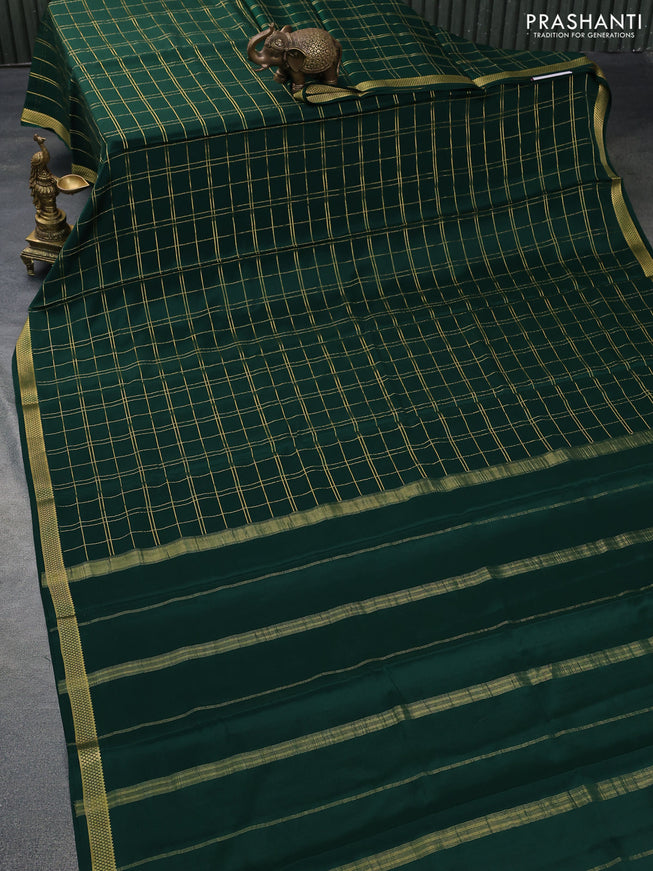 Pure mysore silk saree green with allover zari checks and zari woven border