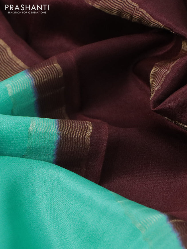 Pure mysore silk saree teal blue and deep maroon with plain body and zari woven border