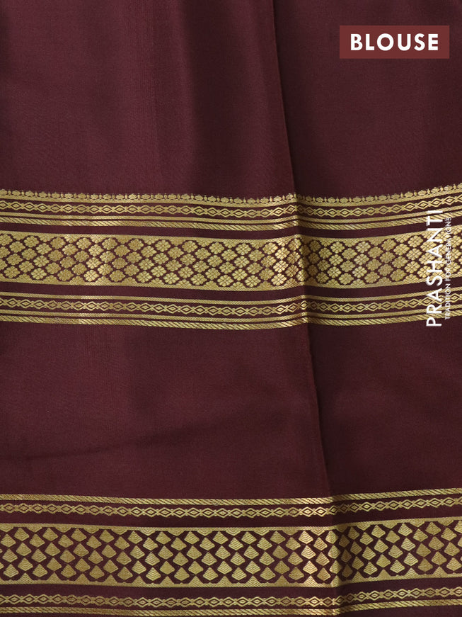 Pure mysore silk saree teal blue and deep maroon with plain body and zari woven border