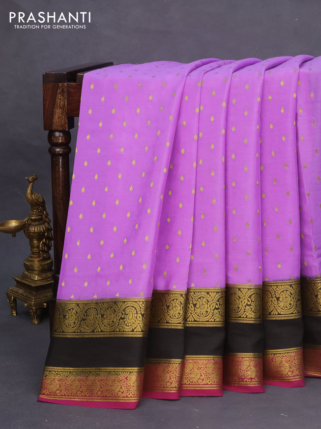 Pure mysore silk saree purple and black pink with plain body and zari woven border