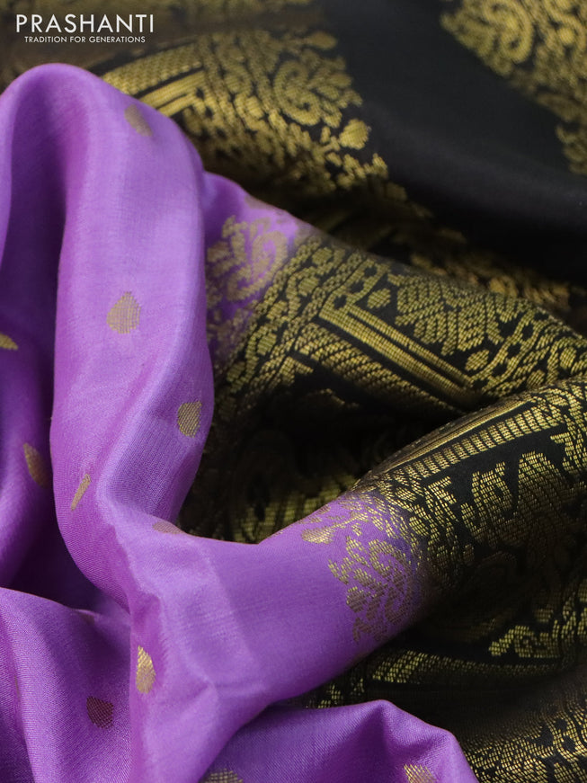 Pure mysore silk saree purple and black pink with plain body and zari woven border