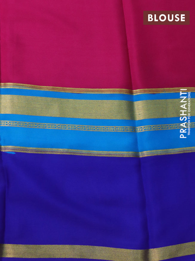 Pure mysore silk saree pink and blue with plain body and long rettapet zari woven border