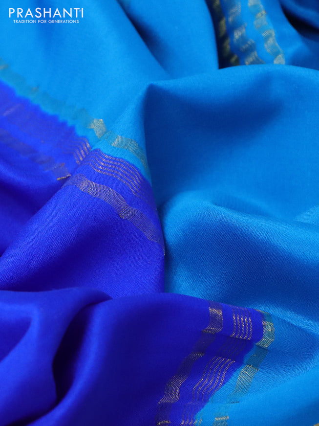 Pure mysore silk saree royal blue and purple with plain body and long zari woven border