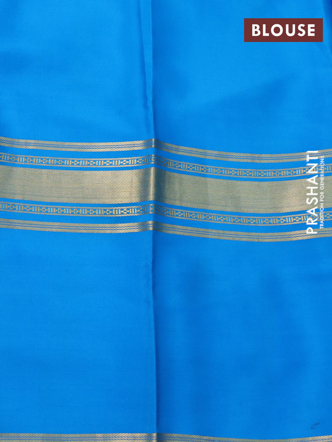 Pure mysore silk saree royal blue and purple with plain body and long zari woven border