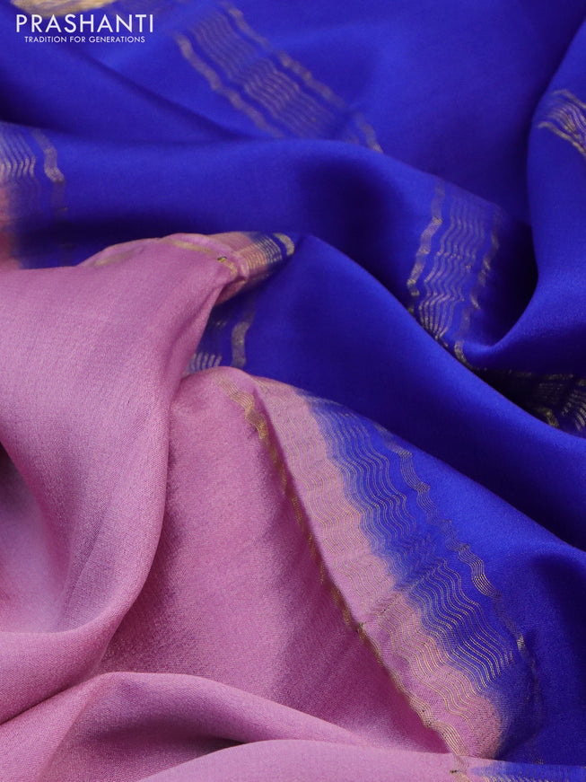 Pure mysore silk saree pastel pink and blue green with plain body and long zari woven border