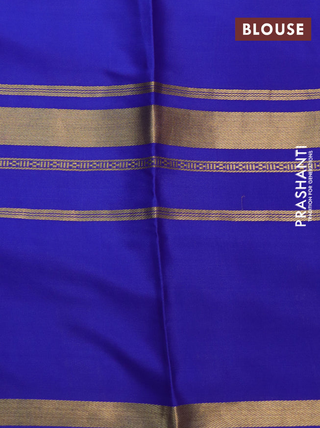 Pure mysore silk saree pastel pink and blue green with plain body and long zari woven border