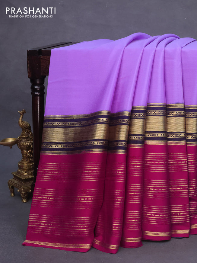 Pure mysore silk saree lavender shade and dark blue pink with plain body and long zari woven border