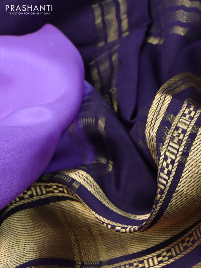 Pure mysore silk saree lavender shade and dark blue pink with plain body and long zari woven border