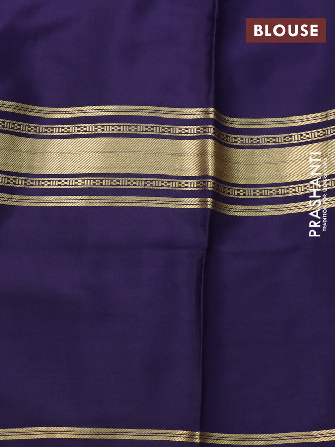 Pure mysore silk saree lavender shade and dark blue pink with plain body and long zari woven border