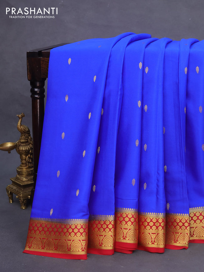 Pure mysore silk saree royal blue and red with zari woven buttas and zari woven border