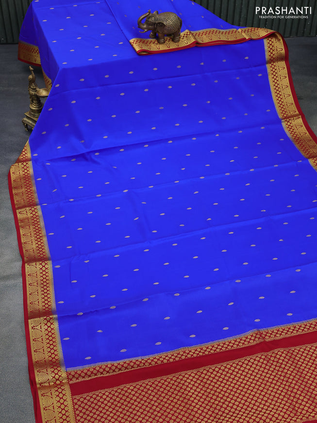 Pure mysore silk saree royal blue and red with zari woven buttas and zari woven border