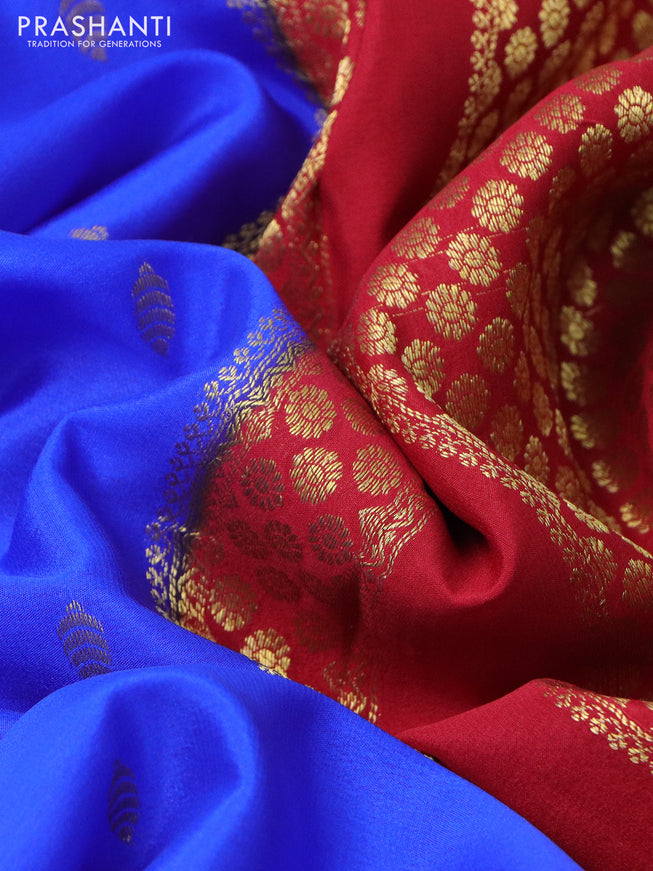 Pure mysore silk saree royal blue and red with zari woven buttas and zari woven border