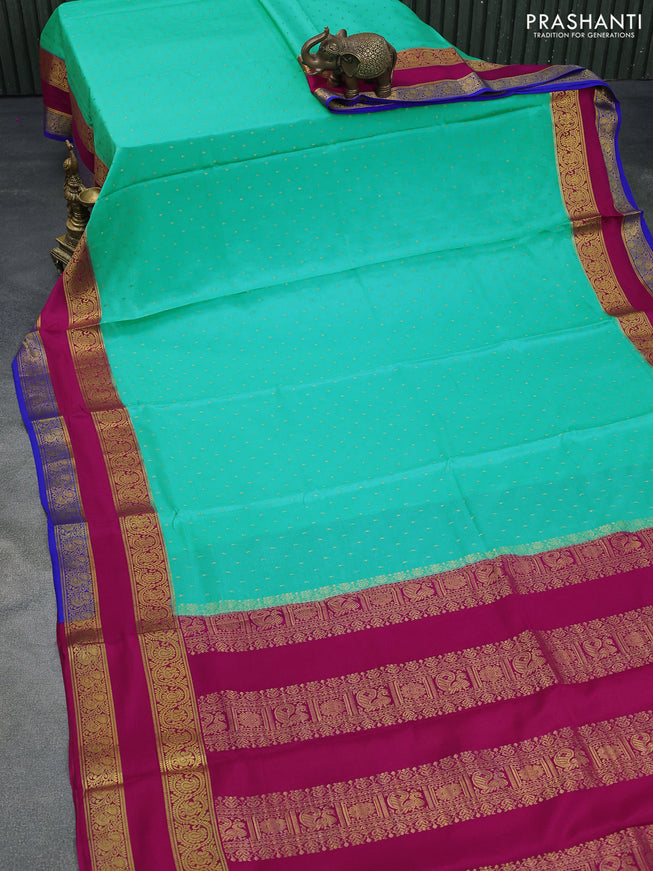 Pure mysore silk saree teal blue and pink blue with zari woven buttas and rettapet zari woven border