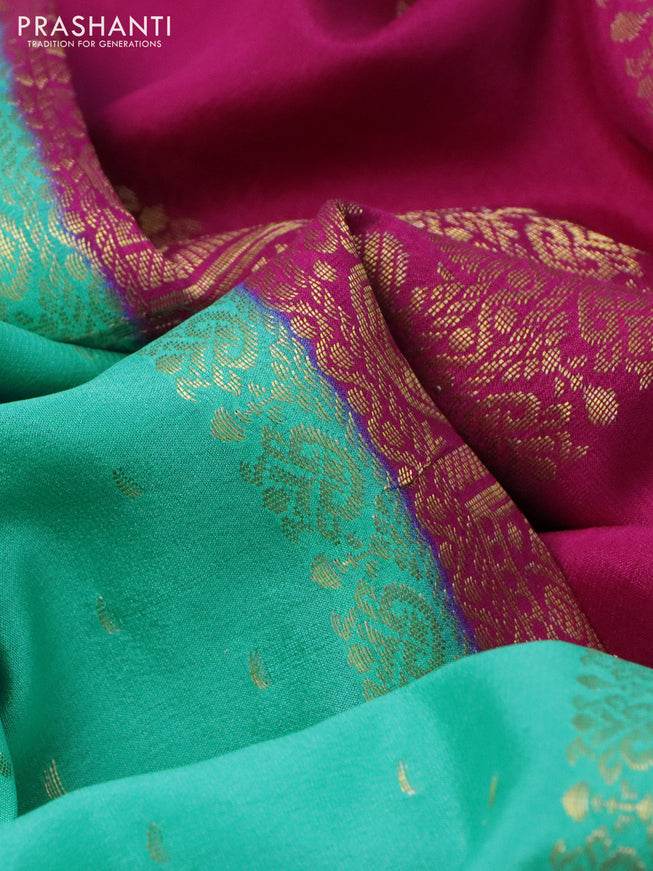 Pure mysore silk saree teal blue and pink blue with zari woven buttas and rettapet zari woven border