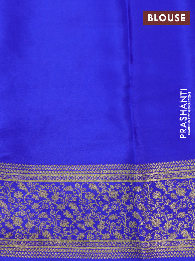 Pure mysore silk saree mango yellow and royal blue pink with allover zari weaves and long zari woven border