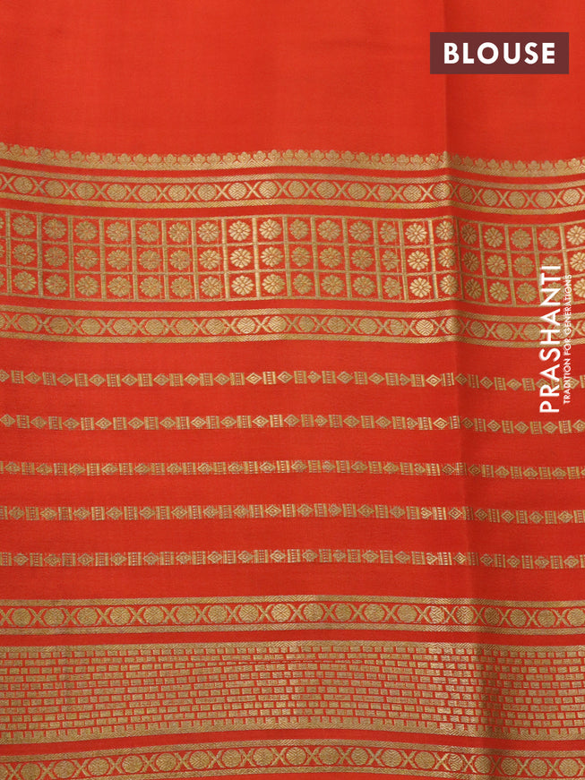 Pure mysore silk saree violet and orange green with plain body and long zari woven border