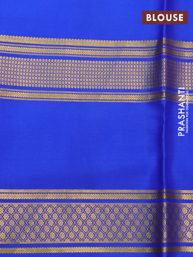 Pure mysore silk saree yellow and royal blue pink with plain body and rettapet zari woven border