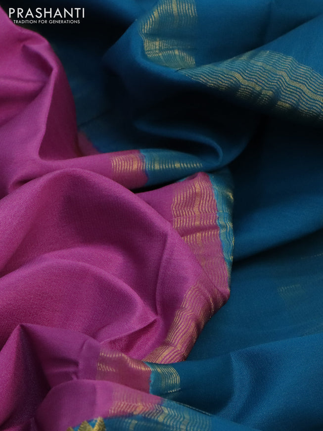 Pure mysore silk saree purple and peacock blue with plain body and long zari woven border