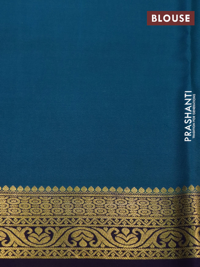 Pure mysore silk saree purple and peacock blue with plain body and long zari woven border