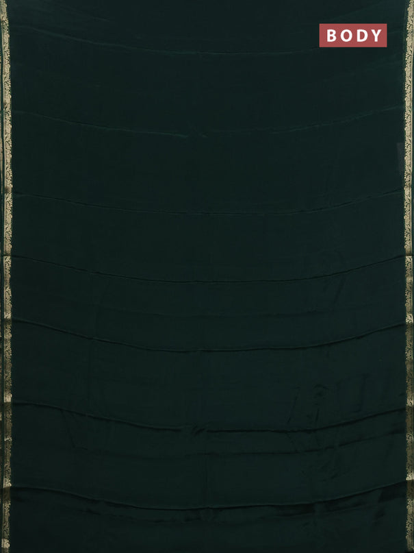 Chinon silk saree dark green with plain body and zari woven floral border - banarasi blouse