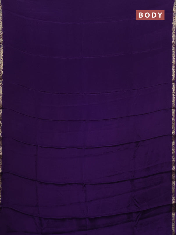 Chinon silk saree violet with plain body and zari woven floral border - banarasi blouse