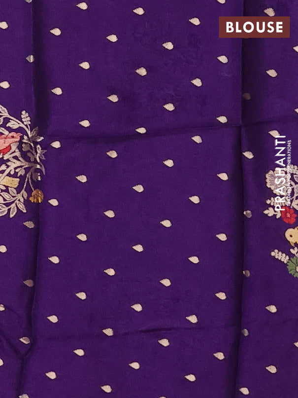 Chinon silk saree violet with plain body and zari woven floral border - banarasi blouse