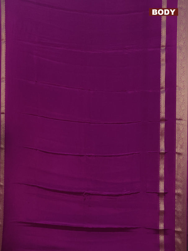 Chinon silk saree purple with plain body and rettapet zari woven border - banarasi brocade blouse