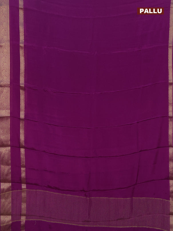 Chinon silk saree purple with plain body and rettapet zari woven border - banarasi brocade blouse