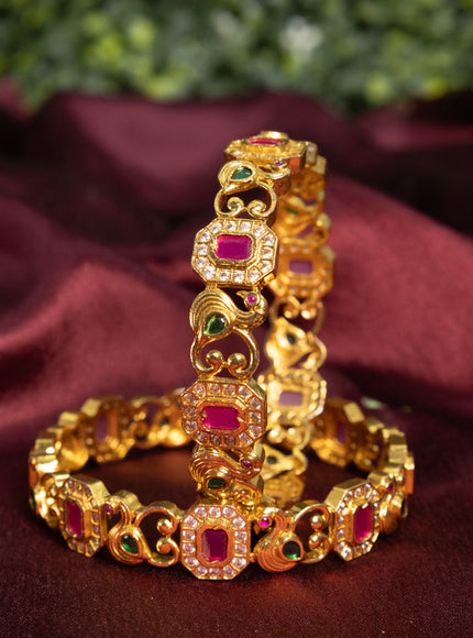 Antique bangle peacock design with kemp and cz stones