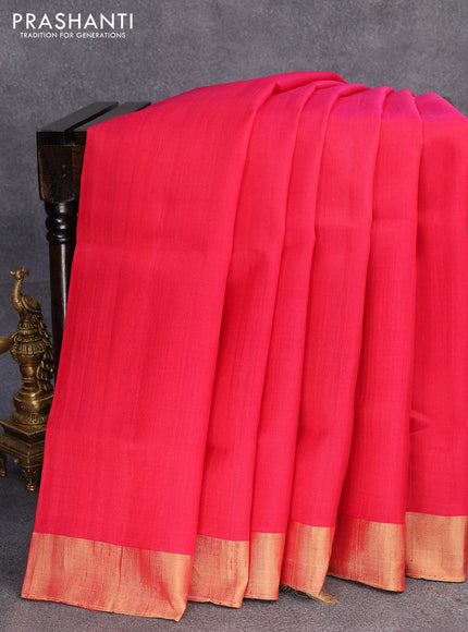 Pure raw silk saree pink and blue with plain body and ikat woven pallu