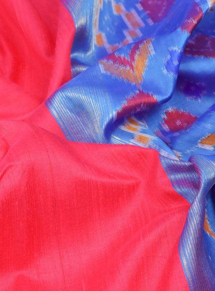 Pure raw silk saree pink and cs blue with plain body and ikat woven pallu