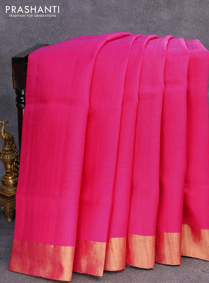 Pure raw silk saree pink and cs blue with plain body and ikat woven pallu