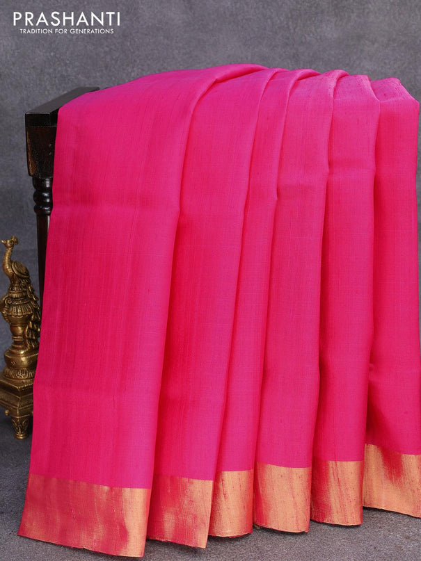 Pure raw silk saree pink and cs blue with plain body and ikat woven pallu