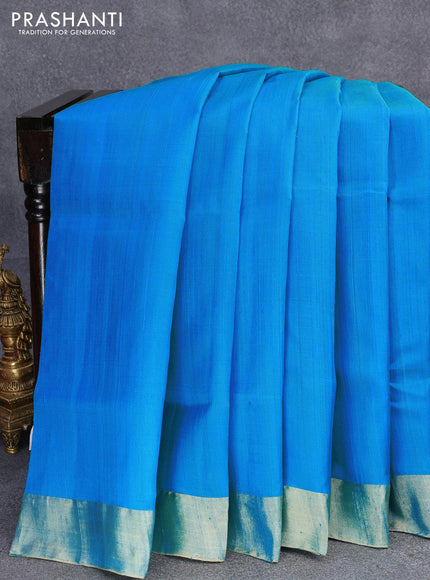 Pure raw silk saree light blue and cs blue with plain body and ikat design pallu