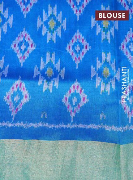 Pure raw silk saree light blue and cs blue with plain body and ikat design pallu