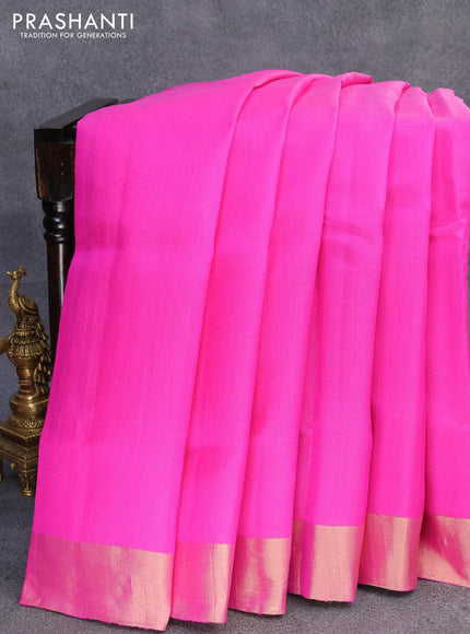 Pure raw silk saree pink and cs blue with plain body and ikat design pallu