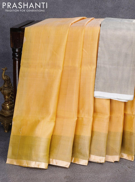 Pure uppada silk saree yellow with silver zari woven coin buttas and silver zari woven border