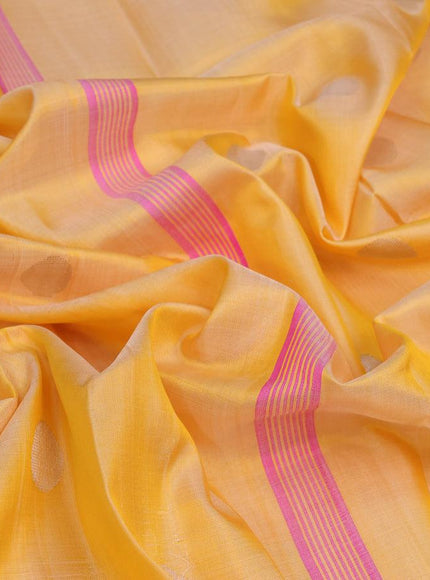 Pure uppada silk saree yellow with silver zari woven coin buttas and silver zari woven border