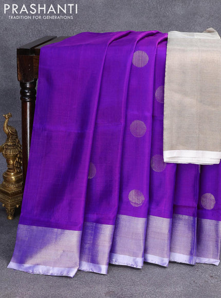 Pure uppada silk saree dual shade of violet with silver zari woven coin buttas and silver zari woven border