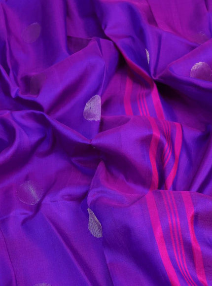 Pure uppada silk saree dual shade of violet with silver zari woven coin buttas and silver zari woven border