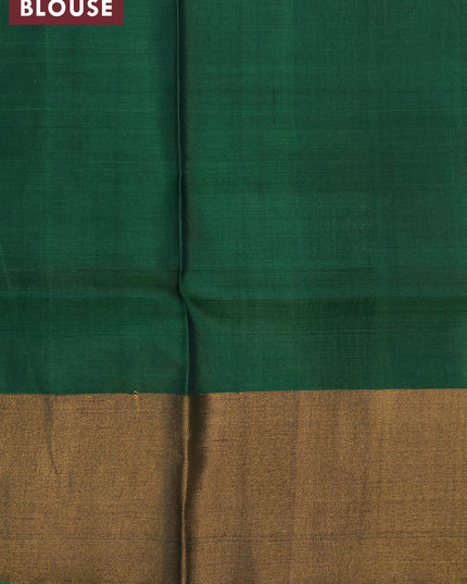 Pure uppada silk saree mehendi green and dark green with silver & gold zari woven buttas and zari woven border
