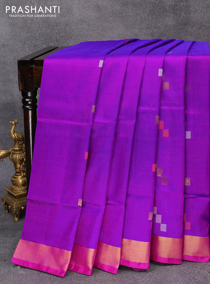 Pure uppada silk saree purple and pink with thread & zari zari woven geometric buttas and zari woven border