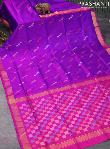 Pure uppada silk saree purple and pink with thread & zari zari woven geometric buttas and zari woven border