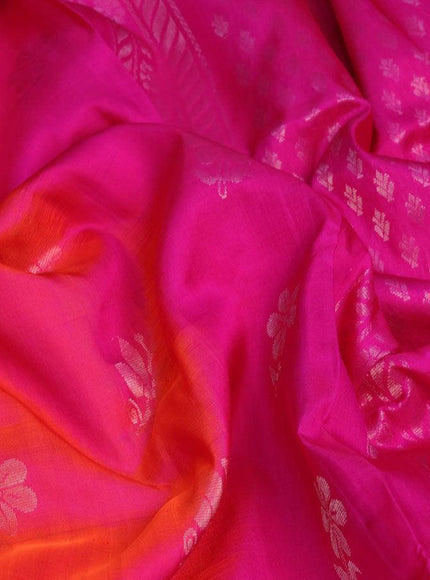 Pure uppada silk saree dual shade of pink and magenta pink with silver zari woven buttas and long silver zari woven butta border