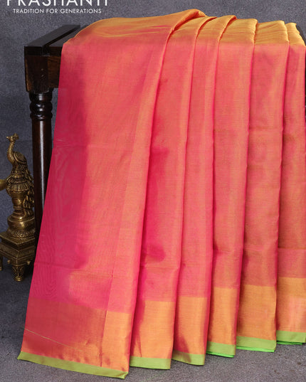 Pure uppada tissue silk saree pink and green with plain body and zari woven border