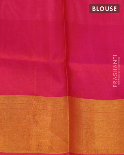Pure uppada silk saree orange shade and pink with allover zari woven butta weaves and long zari woven border