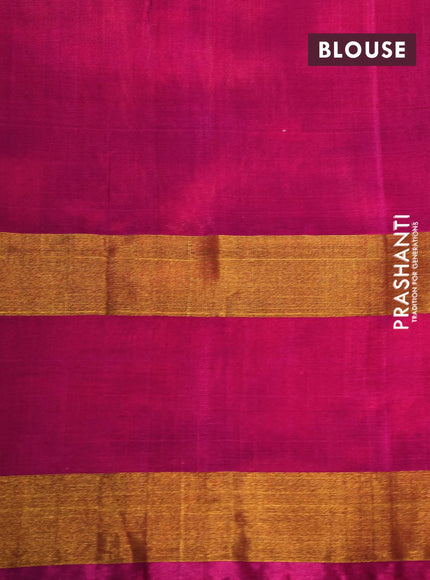 Pure uppada silk saree dual shade of mustard yellow and pink with allover zari woven butta weaves and rettapet zari woven border